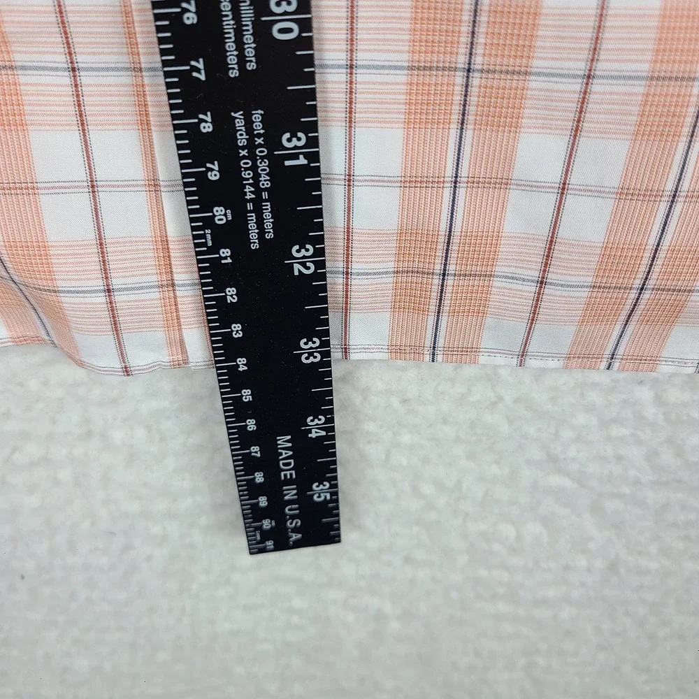 Banana Republic Dress Shirt Mens Large Salmon Plaid Non Iron Slim‎ Fit Button Up